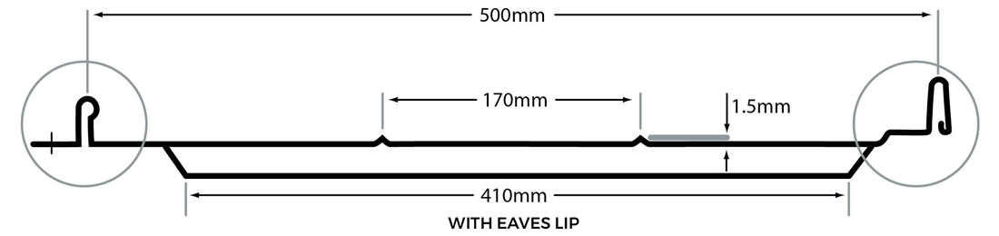 Cladco Standing Seam With Ribs and Lip Profile Diagram